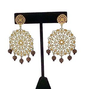Gold Filigree Statement Earrings with Bead Drops